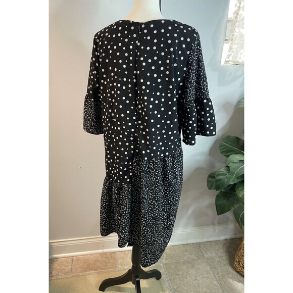 CAARA Millazo Black Polka Dot Asymmetrical Shift Crew Neck Dress Size Large - Picture 7 of 16